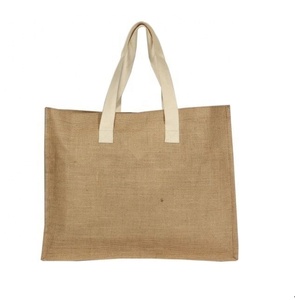 Logo personnalisé ligne de jute fourre-tout avec poignée en coton renforcé marché économique sacs fourre-tout en jute - Product Image 1