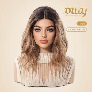 Rae-DWY T-Part Glueless Synthetic <b>Wig</b> Shoulder Length for Ombre Brown <b>Bob</b> with Transparent Lace Front Inger <b>Bob</b> W - Product Image 2