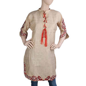เสื้อคุर्ติผ้าฝ้ายปักลายสำหรับผู้หญิง ยี่ห้อ Chase Value สีเบจ ไซส์ M - Product Image 3