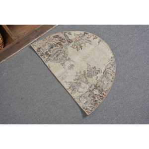 Turkish 2,5x1,5 ft Rug, Round Vintage Rug, <b>Brown</b> White Camouflage <b>Wool</b> Rug - Product Image 2