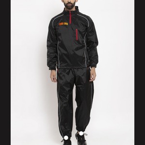 Conjunto deportivo de dos piezas de nailon grueso tipo cortavientos OEM, chaqueta con cremallera extragrande personalizada y pantalones deportivos para gimnasio y entrenamiento. - Product Image 1