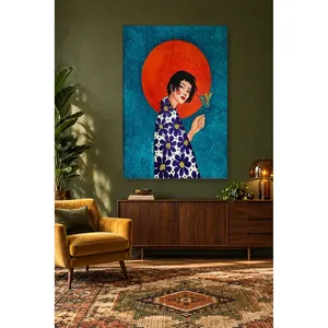 Fida Girl avec un colibri devant le soleil rouge, impression sur toile - Product Image 3