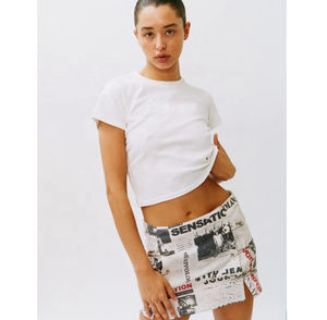 100% algodón lavado Oversize ácido lavado recortado camisetas para mujeres Tops cortos de alta calidad para mujeres - Product Image 3