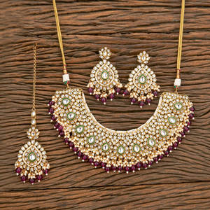 Highly Demanded Elegant Gold Plated Indo Western <b>Beads</b> Kundan Necklace <b>Set</b> With Classic Look - Product Image 4