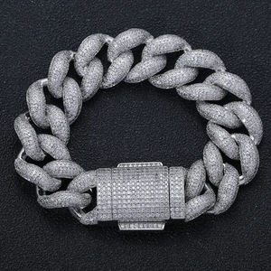 Moissanite Diamants Vente à Chaud 14K Blanc \ Or \ Argent Chaîne à Maillons Cubains Bracelet pour Homme Bracelet Testeur de Diamant Cadeau - Product Image 1