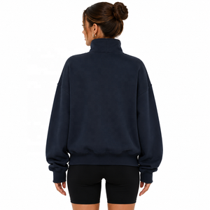 Sudadera con cremallera asimétrica personalizada para mujer, cuello alto, manga larga, ajuste relajado, estilo casual, tejido acanalado, moda urbana - Product Image 3