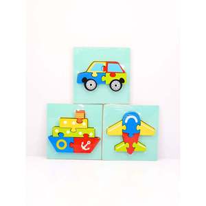 Juego de 3 Rompecabezas de Madera para Niños de 2 a 4 Años, Rompecabezas Educativo en Caja con Temática de Transporte - Product Image 1