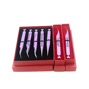 Isolement professionnel poudre violet clair revêtement coeur droit conception Extension de cils pince à épiler outils de beauté en acier inoxydable - Product Image 4