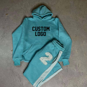 Conjunto de chándal Vintage bordado desgastado de alta calidad personalizable Sun Faded Printed Logo Hoodie pantalones de chándal acampanados de invierno - Product Image 5