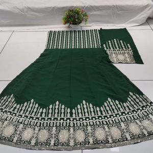 Elegant Timeless Semi-Stitched Heavy Georgette Gharara Gorgeous Embroidered Dupatta Multi-Thread Work Sequin <b>Detailing</b> Indian - Product Image 1