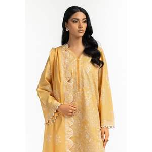 Traje de Verano de 3 Piezas para Mujer, Color Mostaza, Bordado, para Jardín - Product Image 5