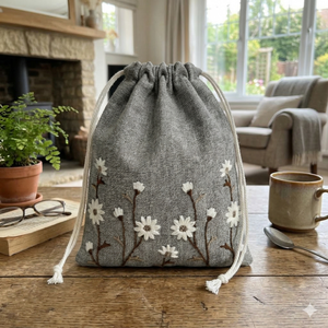 Floral Brown Embroidered Drawstring Bag For <b>Small</b> Jewellery Item Storage Bag Jewellery <b>Box</b> Case Bag With Full Customization - Product Image 6