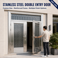 Porte de sécurité double entrée en acier inoxydable sur mesure avec grille pour entrée de villa, maison, bâtiment OEM ODM