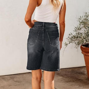 Pantalones Cortos de Mezclilla Bermuda Casuales de Cintura Alta para Hombre y Mujer, Lavado Azul Bahía, Entrepierna de 10 Pulgadas, Mezcla de Algodón Elástico Transpirable, Largo hasta la Rodilla - Product Image 3