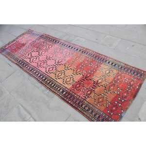Turkish Rug, 3x8.7 ft <b>Runner</b> Vintage Rug, <b>Red</b> Blue Persian Rug - Product Image 2