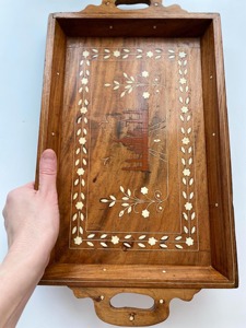 Wooden Traditional Design Bone Inlay Tray Elegant Handcrafted Serving Plate Decorative Home Centerpiece Multi Use Stylish - Product Image 4