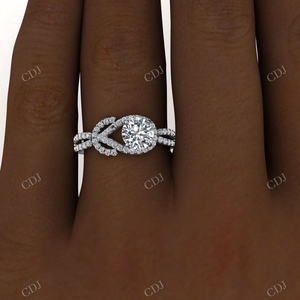 Moissanite Diamond 14K oro blanco antiguo Twisted Halo compartido Prong Infinite Pave a juego nupcial promesa boda banda para mujeres - Product Image 6