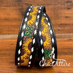 Nouvelles femmes en cuir de vache véritable longue bandoulière tournesol usiné à la main sac détachable et sac à main sangles de guitare accessoires - Product Image 1