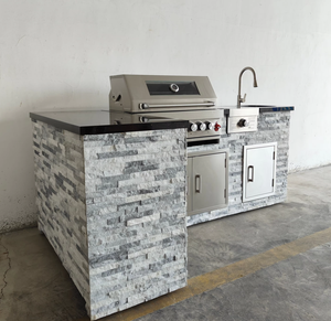 Cocina en Forma de L con Paredes de Piedra Integradas Personalizadas, Incluye Fregadero, Estufa, Parrilla para Asar y Refrigerador - Product Image 2