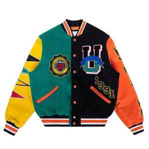 Chaqueta Varsity personalizada 2024 chaqueta de béisbol de lana personalizada para hombre al por mayor chaqueta Varsity Letterman de dos tonos con mangas de cuero - Product Image 1
