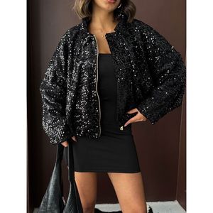 Topshow <b>Sequin</b> Oversize Women's <b>Jacket</b> Zippered Shimmering Stylish Top - Product Image 4