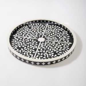 Plateau de service en incrustation d'os Maison avec bois de MDF en résine d'os de qualité arabe fantaisie - Product Image 1