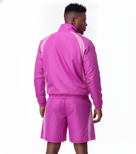 Conjunto de Chaqueta y Pantalones Cortos de Nailon Rosa Ligero, Estilo Veraniego, Ropa Deportiva Cómoda, Diseño con Paneles, Cortavientos, OEM - Product Image 6