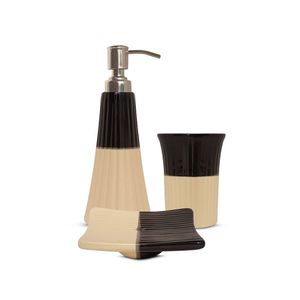 Ensemble de salle de bain en céramique blanc et <span class=keywords><strong>beige</strong></span> 4 pièces avec distributeur de savon, porte-brosse à dents, gobelet et porte-savon - Product Image 5