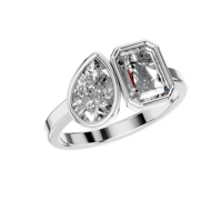 Ensemble de lunette en or massif 14 carats Toi et Moi Bague en diamant cultivé en laboratoire Certifié IGI Poire et émeraude Cut Two Stone Bijoux de fiançailles