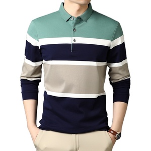 Camisetas Polo hombre logotipo personalizado algodón/poliéster mezcla rayas dos tonos diseño suelto manga larga cuello solapa camisetas polo - Product Image 4