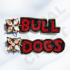 Pendientes de cuentas de perros Toro para mujer, Día conmemorativo patriótico, Material de tela de Color naranja, blanco y azul - Product Image 1