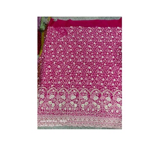 Tissu de filet de broderie Lucknowi à haute demande avec motif tissé pour la fabrication de robe de mariée fournisseur indien fourni prix d'exportation - Product Image 1