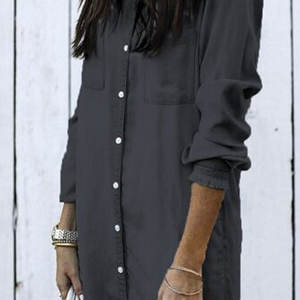 Veste en jean décontractée à manches longues grande taille avec boutons décoratifs, technique délavée, coupe ample pour toutes les saisons - été, automne, hiver - Product Image 2