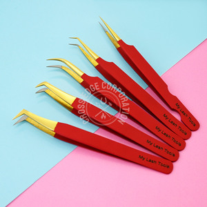 แหนบถอนขนตาปลอมทำจากสเตนเลสสตีลใช้ในการแยกสีแบบด้านสีแดง45 90องศา - Product Image 5