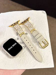 Correa de <span class=keywords><strong>Reloj</strong></span> de Cuero y Metal con Pedrería para <span class=keywords><strong>Apple</strong></span> Watch Series 11 10, Correa de <span class=keywords><strong>Reloj</strong></span> de Lujo con Pedrería para Mujer - Product Image 1