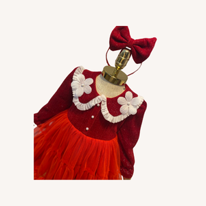 Boutique diseño niñas Rosa tul princesa vestido de fiesta de alta calidad manga larga lazo nudo cumpleaños vestido Halter modelo número nuevo - Product Image 1