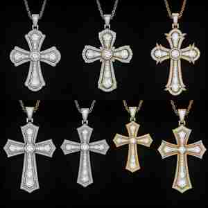 Women's Customized Gold Moissanite Pendant Hip Hop Vintage Style Custom Cross Design Fashion Jewelry - Product Image 1
