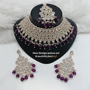 Low Prices Trending Fancy Collection Gold Plated Kundan & Pearl with Purple Stone Necklace <b>Set</b> For Women Wear Jewelry - Product Image 1