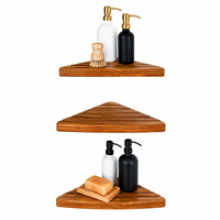 Étagère de douche d'angle triangulaire moderne en bois massif à 3 niveaux, support de rangement mural pour salle de bain, organisation des articles de toilette pour hôtel et maison