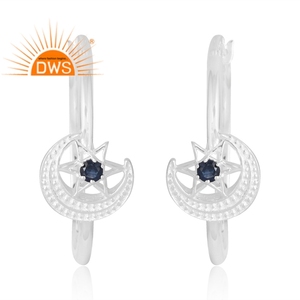 Última Venta de pendientes de piedras preciosas de zafiro azul natural de Plata de Ley 925 fabricante de joyería personalizada - Product Image 1