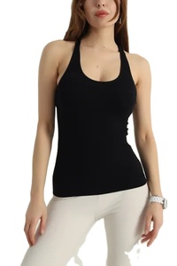 Nouveau style débardeur femme noir uni durable, à côtés froncés, séchage rapide, pour entraînement sportif et streetwear - Product Image 5