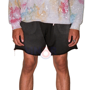 Usine directe de haute qualité hommes Fitness Shorts respirant lavé à l'acide short de bain poches Jogging motif solide 100% coton - Product Image 1