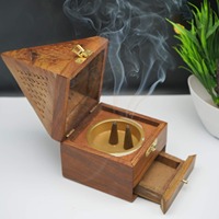 Quemador de Incienso de Madera con Incrustaciones de Hueso Hecho a Mano para Aromaterapia Religiosa, Meditación, Fragancia para el Hogar, Diseño Personalizado de Alta Calidad