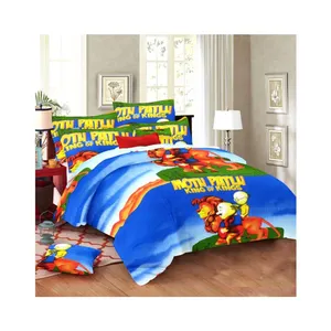 棉床单Motu Patlu卡通印花柔软奢华100% 棉家纺床单儿童床上用品套装双人床单套装
