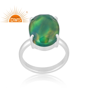 Trending Design Sterling Silver Natural Aurora Opal <b>Green</b> Gemstone Ring Custom Jewelry For Women Gift For Her - Product Image 1