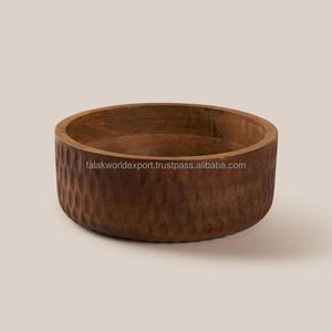 Woodsun ชามผสมสลัดไม้เนื้อแข็งทำด้วยมืองานทำมือออกแบบใหม่ชามเสิร์ฟทำจากไม้ขัดเงาพร้อม Falak World - Product Image 3