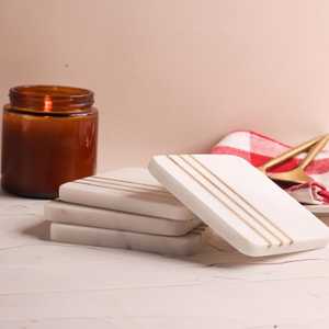 Ensemble de sous-verres en marbre fabriqués à la main incrustation de laiton décor élégant en pierre - Product Image 5