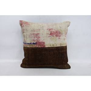 Brown Wool Kantha Patchwork <b>Bolster</b> <b>Pillow</b> 16x16 Inch Luxury Vintage Woven Non-Slip Eco-Friendly Removable Washable Throw <b>Pillow</b> - Product Image 1