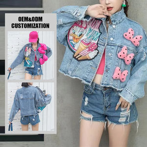 STITCHMODE High Quality Standard Washed Button Jeans <b>Material</b> Distressed Winter Breathable Women's <b>Denim</b> Jacket - Product Image 4