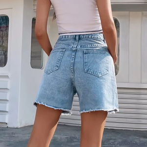 Shorts en jean déchirés à taille mi-haute pour femmes, respirants, boutonnés, coupe bootcut, ajustés, vintage, nouveau design, été, sexy, Y2K, décontractés, vente en gros - Product Image 6